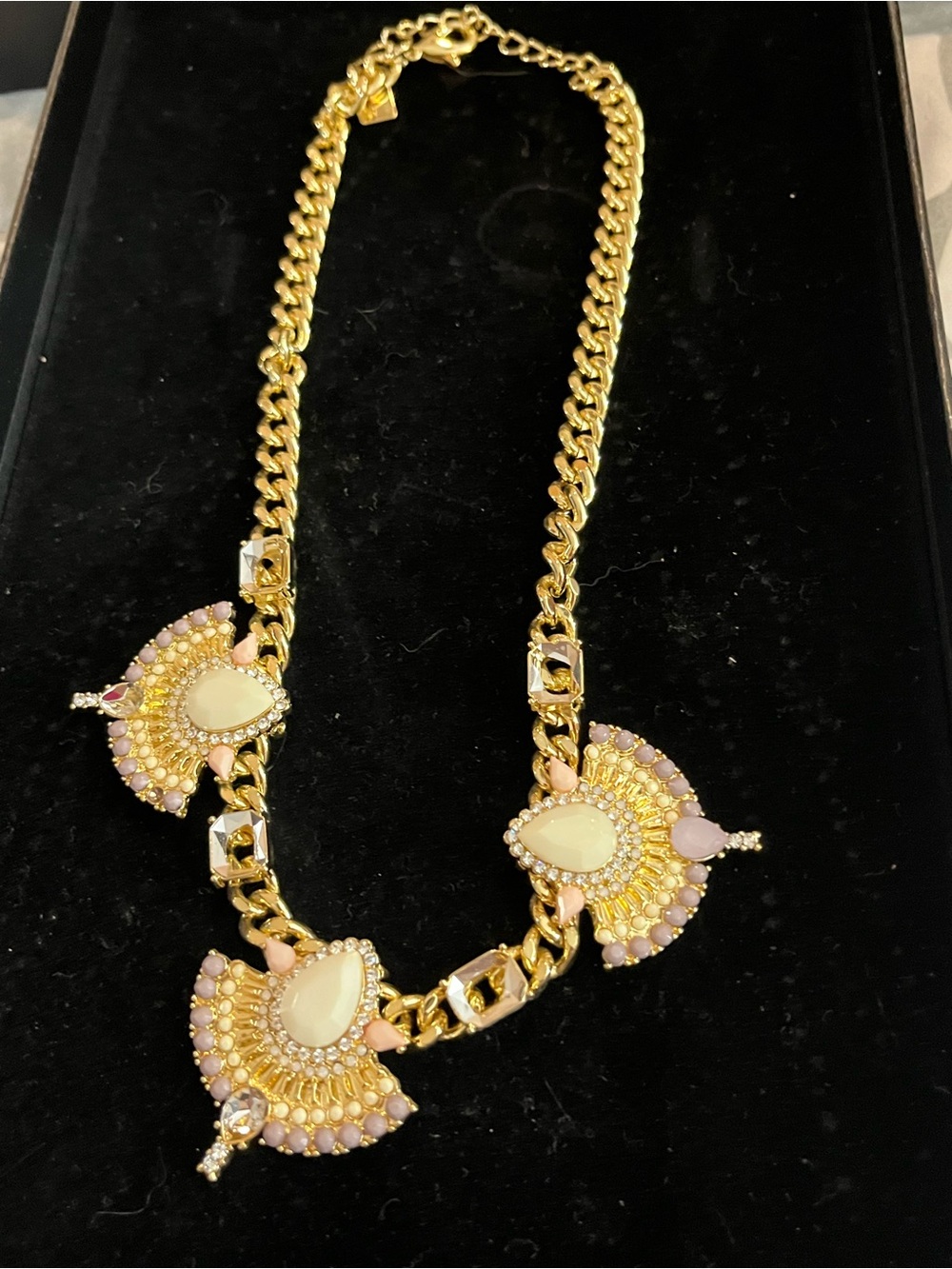 Park Lane Gold & Pink Statement Necklace with Cream Accent